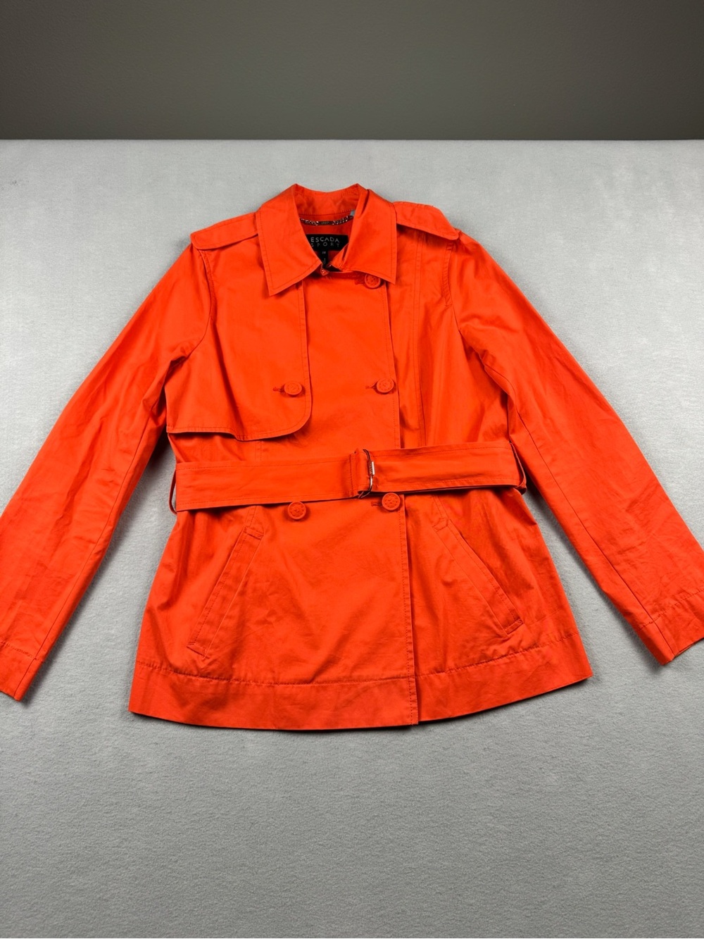 Escada Sport Marie Orange Safari Jacket Belted Trench Cotton Women’s 8 EU 38